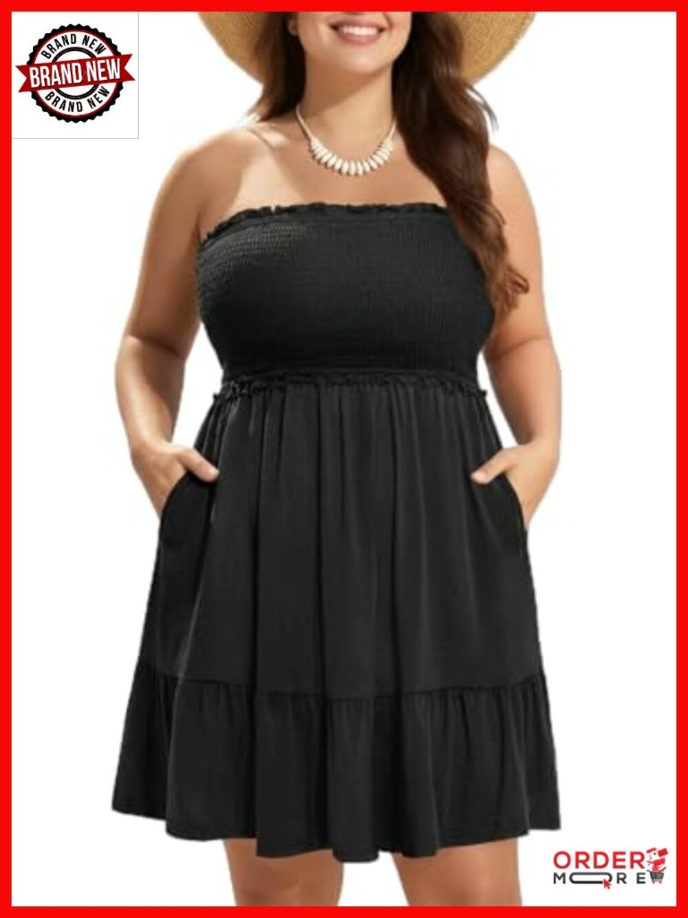 Plus Size Strapless Beach Cover Up Dress with Pockets